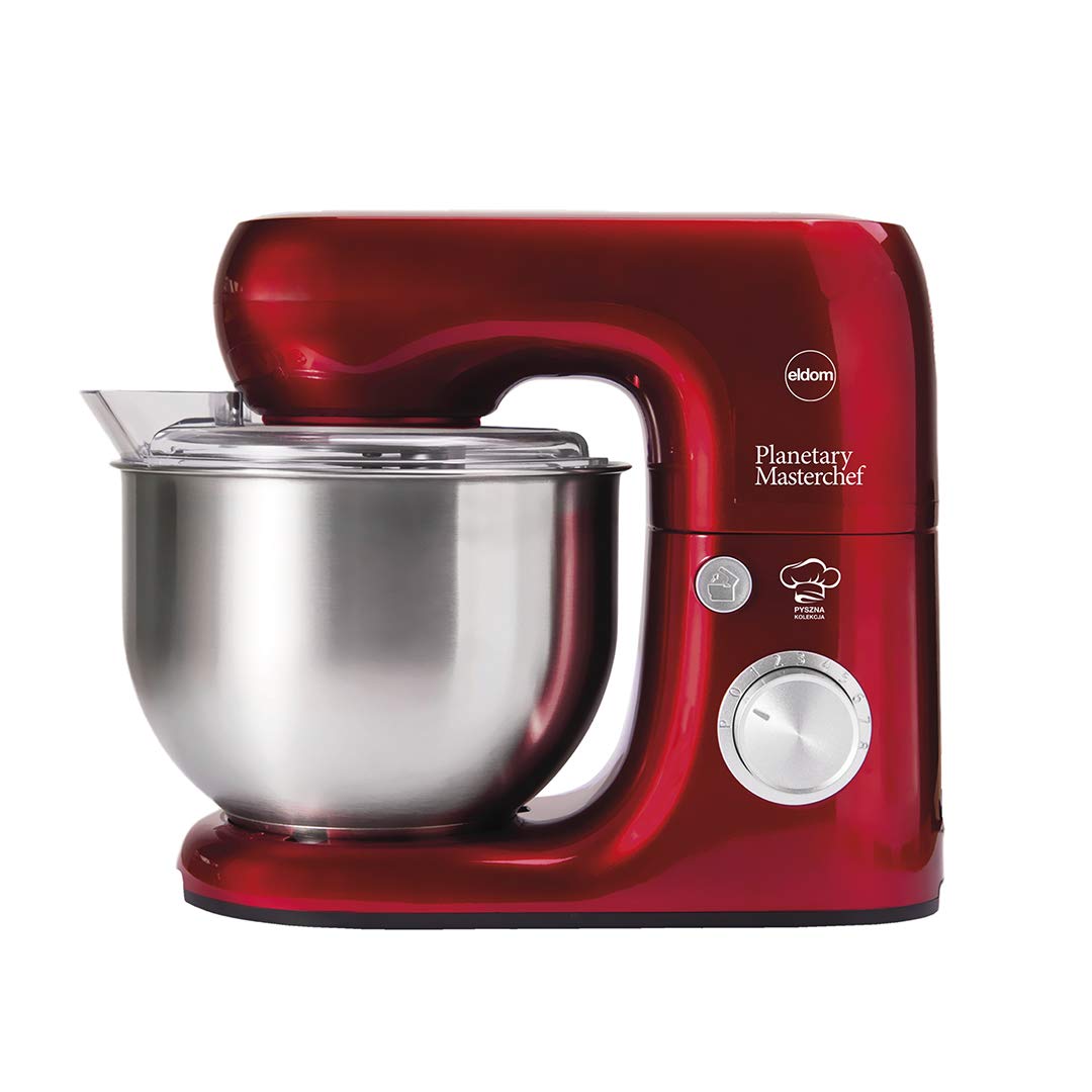 Robot planetario de cocina, eldom WRK1200, color Rojo, el Ayudante perfecto, Recipiente de acero inoxidable de 5 litros, 800 W, 8 velocidades