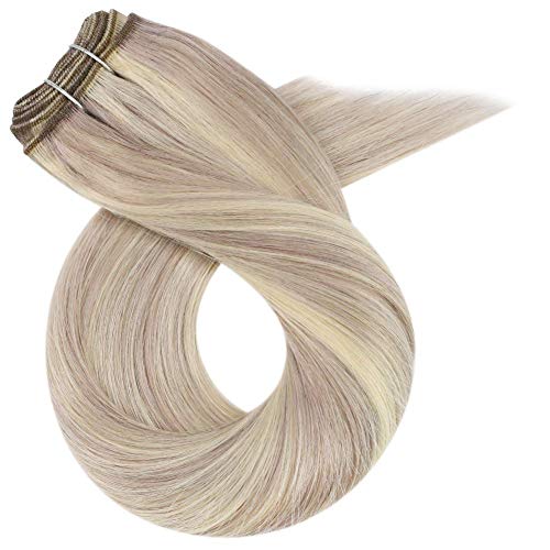 24 Inch Hair Weft Extensions Human Hair Balayage Ash Blonde #18 Highlight with #613 Blonde Brazilian Human Hair Sew in Weft Hair Extensions 100g Per Package