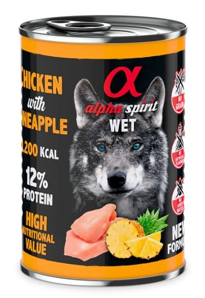 Alpha Spirit Alimento Húmedo Premium Perros 6 latas x 400Gr (Pollo con PIÑA)