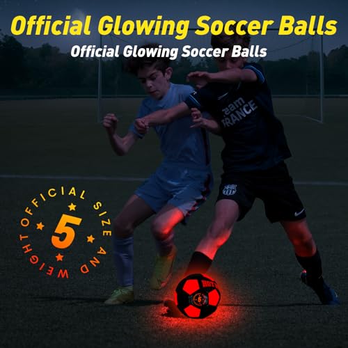 Hot Bee Leuchtender Fußball, Aufladbarer LED Gummi Ball Mit Tasche - Weihnachten Geburtstag Geschenke für 8-12 Jahre Jungen Kinder Teens Spielzeug