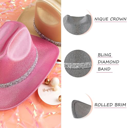 Image of Cowboy Hat for Women Bling Diamond Party Disco Cowgirl Hat | Shimmery Finish, Adjustable Strap Inside, Western Birthday Party, Music Festival and Concerts, Cowboy Costumes Accessories