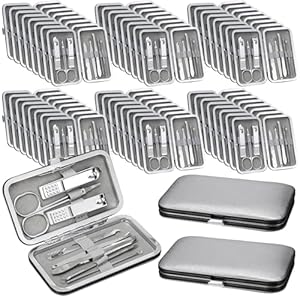 Geosar 50 Set Travel Manicure Kit Nail Clippers Pedicure Professional Nail Care Tools Stainless Steel Grooming Nail Set with Portable Travel Case Gifts for Family Friend Personal (Sliver,8 In1)