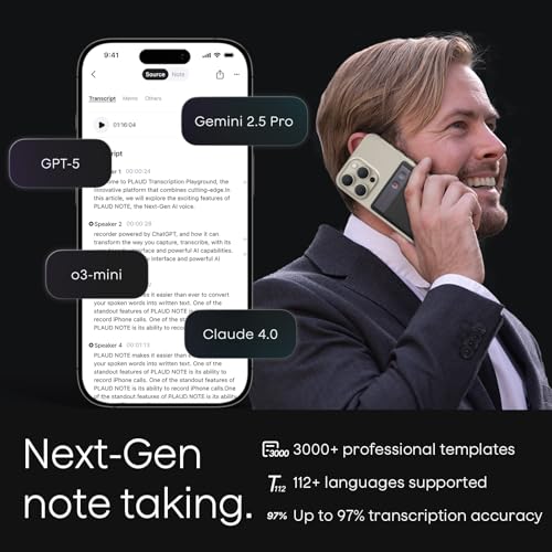 Plaud Note AI Voice Recorder, Voice Recorder w/Case, App Control, Transcribe & Summarize with AI Technology, Support 112 Languages, 64GB Memory, Audio Recorder for Lectures, Meetings, Calls, Black - Image 4