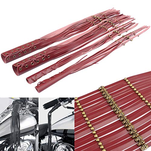 Skull Motorcycle Hand Grips Fibre Emulational Leather Cover w/Brake Lever Fringe Tassel for Cruiser Chopper Bobber Chief Classic Cafe Racer Universal - Thumbnail 3