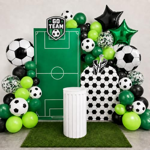 Image of Soccer Balloons, Green Black Balloons, Soccer Sports Theme Party Balloons