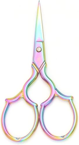 Yutoner Tijeras bordadas, tijeras de costura afiladas de acero inoxidable para manualidades, trabajos de arte, costura, punto de cruz (arco iris,
