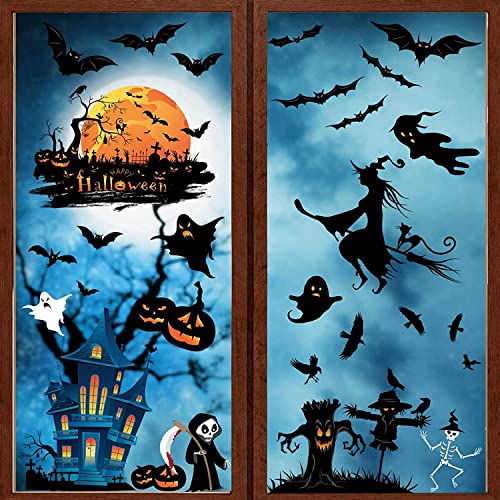 Niserelesa Autocollants statiques pour fenêtre d'Halloween - Autocollants - Réutilisables - Amovibles - Pour Halloween - En verre - Décoration d'Halloween - Impression double face Cover