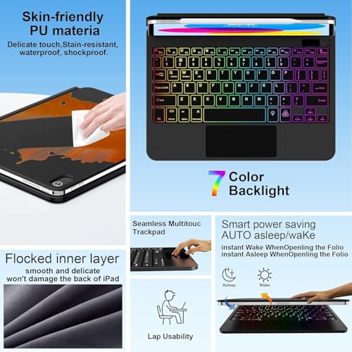 Image of ALIWLHOF Keyboard Case for iPad (A16) 11th Generation 11 inch 2025&10th Gen 10.9 inch 2022 - Magic-Style Backlit Keyboard with Multi-Touch Trackpad - Floating Cantilever Stand - Magnetic Case for iPad