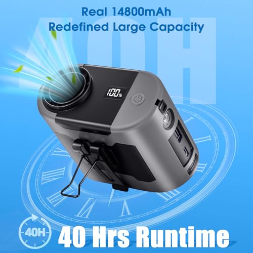 Poperfun ventilador portatil 14800 mah 40 h recargable ventilador de cintura 5 velocidades 16000rpm luz led fans de cuello manos libres para arquitectura horticultura camping y viajes gris