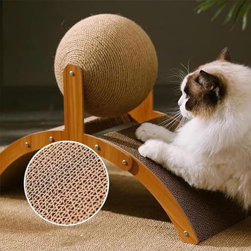 Image of 2026 New Wobble Ball Cat Scratcher, Cat Scratching Ball on Stand, Solid Wood Interactive Cats Scratcher with 360 Rotating Natural Sisal Balls for Indoor Cats, Kittens, Small Pets (Large)
