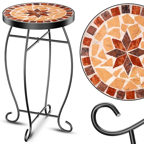 KESSER® Table en mosaïque Tables de bistrot Tabouret à Fleurs Rond 60 x 34 cm Mosaïque en métal...