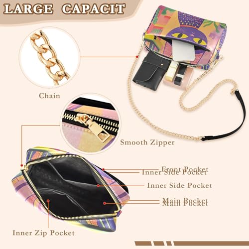 Women Crossbody Bag Shoulder Handbag Cellphone Purse Abstract Cat Print, PU Leather Metal Chain Strap Water Resistant Zipper Closure4