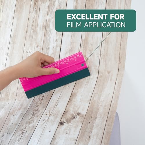 Image of FOSHIO Professional Squeegee for Vinyl, Decals, Sticker Paper, Wallpaper, Window Film, Craft, Suede Felt Squeegee Smoothing Tool with Ruler, Pink (8 inches)