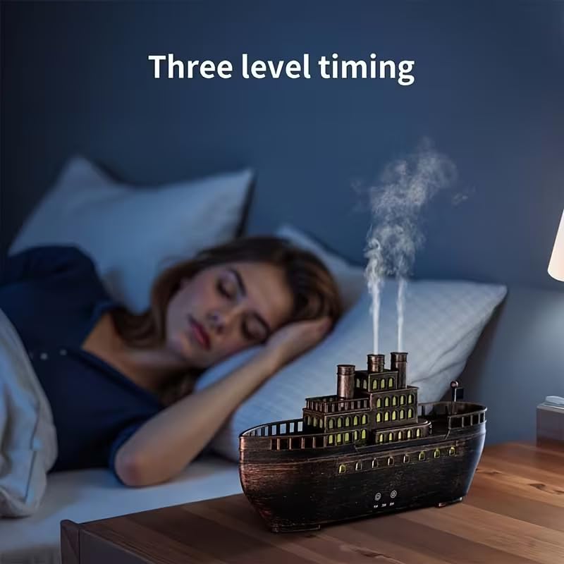 R Runilex Cruise Ship Design Aroma Diffuser Jack and Rose Style 250ml Cool Mist Diffuser Large Fog Volume Humidifier Remote Control Color Adjustable for Home Office Use (Steamboat)