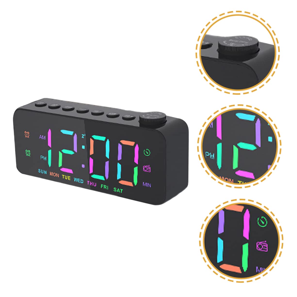 SHINEOFI Reloj Despertador Digital de Gran Pantalla LED Negro | USB de Salida, Control de Alarma Independiente, Aviso de Alarma, Plástico, para Dormitorio y Oficina