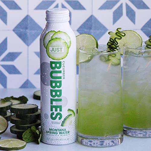 Image of JUST Bubbles Cucumber - Pure Premium Sparkling Spring Water in a Fully Recyclable Reusable Eco-Friendly Bottle - 100% Mountain-Sourced Carbonated Water with Naturally Occurring Minerals, 16 Fl Oz (Pack of 12)