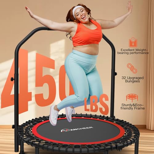 Image of ANCHEER Fitness Trampoline,40 inch /48 inch Bungee Rebounder with Adjustable Handle | 450-550 LBS Capacity /Waterproof & UV-Resistant Materials Indoor & Outdoor Use /Low-Noise Bungee System /Home Cardio Workout