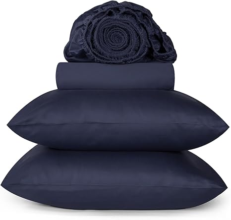 URBANHUT 800 Thread Count Queen Size Sheets Egyptian Cotton, Long Staple, Breathable, 4 Pc Bed Sheet Sets for Queen Size Bedding, Luxury Hotel Sateen Sheets Fits 16" Deep Pocket - Navy Blue