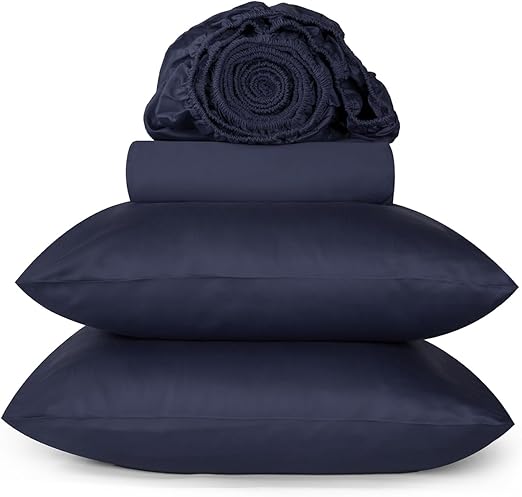URBANHUT 800 Thread Count Queen Size Sheets Egyptian Cotton, Long Staple, Breathable, 4 Pc Bed Sheet Sets for Queen Size Bedding, Luxury Hotel Sateen Sheets Fits 16" Deep Pocket - Navy Blue