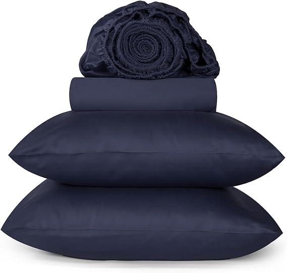 URBANHUT 800 Thread Count Queen Size Sheets Egyptian Cotton, Long Staple, Breathable, 4 Pc Bed Sheet Sets for Queen Size Bedding, Luxury Hotel Sateen Sheets Fits 16" Deep Pocket - Navy Blue