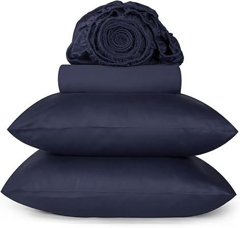 URBANHUT 800 Thread Count Queen Size Sheets Egyptian Cotton, Long Staple, Breathable, 4 Pc Bed Sheet Sets for Queen Size Bedding, Luxury Hotel Sateen Sheets Fits 16" Deep Pocket - Navy Blue