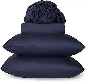 URBANHUT 800 Thread Count Queen Size Sheets Egyptian Cotton, Long Staple, Breathable, 4 Pc Bed Sheet Sets for Queen Size Bedding, Luxury Hotel Sateen Sheets Fits 16" Deep Pocket - Navy Blue