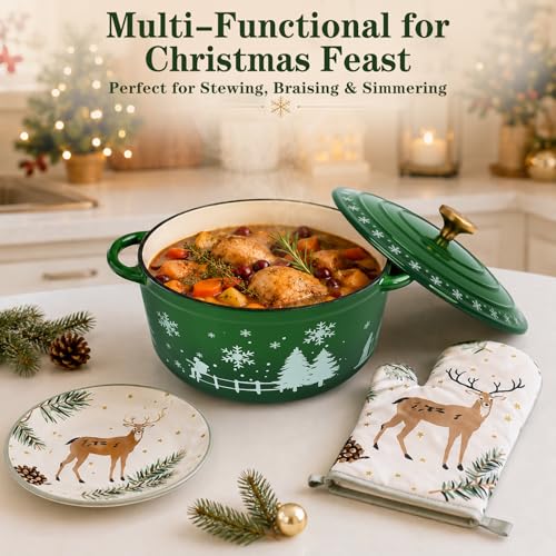 QuliMetal Schmortopf aus Gusseisen, rund, weihnachtlicher Stil, 24 cm – Ansicht 5
