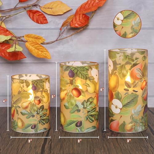 Image of Fall Decor Flameless Candles, Autumn Harvest Berries Led Candles, Glass Battery Candle with Remote Timer, Maple Leaves Pumpkin Pillar Candles for Harvest Festive,Thanksgiving, Halloween
