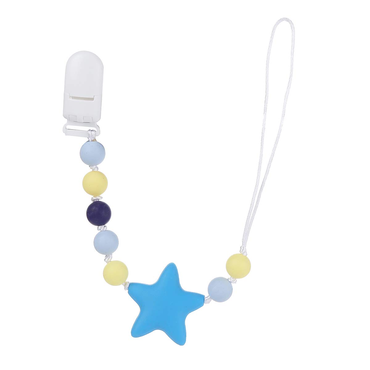 Factory Price Pacifier Clips for Babies,Subtle star and Beads Silicone Playful Teething toy with Soft-ended Clip cloth holder,Anti-Drop pacifier in Blue