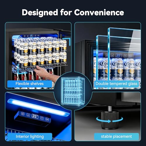 Image of Manastin Beverage Refrigerator Cooler Freestanding Mini Fridge Cooler with Glass Door, Adjustable Shelves & Digital Temperature Display for Soda, Beer or Wine (Black, 2.47 Cu.Ft)