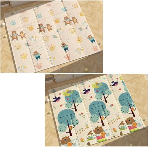 Bxzzuisベビープレイマット 200*180*2cm 折り畳み式 XPE ベビーマット 子供用 可愛い 両面パターン シームレス 遊び フロアマット 衝撃緩和 転倒防止 安全 無毒 無味 防水 滑り止め 清掃簡単 お昼寝マット ベビーマット 出産祝い