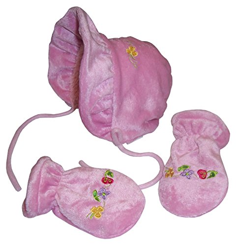 N'Ice Caps Baby Girl Sherpa Lined Soft Velboa Bonnet Set with Embroidery2