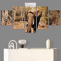 SIGNWIN 5 Panel Canvas Wall Art Animals Black and White Dramatic Duotone Expressionism Grey Modern Artwork for Home Decorations Ready to Hang - 60