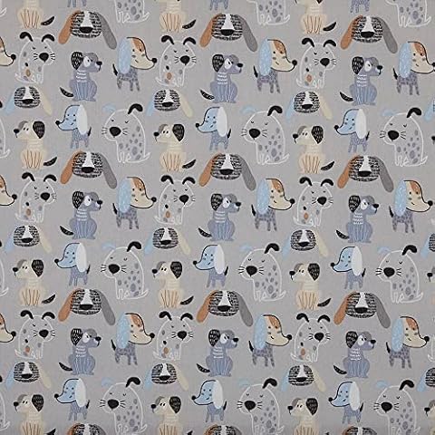 Kt KILOtela Printed Canvas Fabric, Decoration, Upholstery, Cushions, Curtains, Bedspreads, Bags, Tablecloths, Crafts, 300 cm Length x 280 cm Width, Dogs, Blue, Grey, Brown ─ 3 Metres Cover