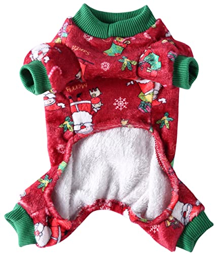 XIAOYU Santa Claus Snow Gift Box Pattern Christmas Pet Clothes Dog Warm Pajamas Cat Christmas Costumes Puppy Jumpsuits, Red, L - Image 2