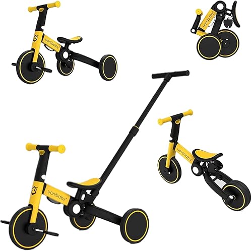 Triciclo 4 en 1 para niños con mango de empuje para padres, triciclo para niños pequeños, bicicleta de equilibrio para niños, bicicleta de empuje