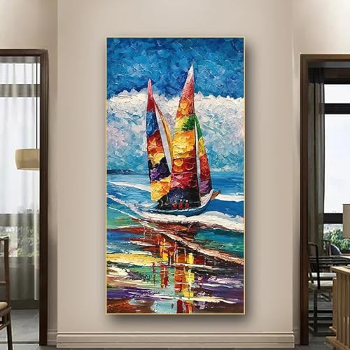 ZHAOLIN Peinture à l'huile moderne impression sur toile bateau à voile sur la mer peinture sur toile abstraite art mural pour salon chambre décor 30x60 cm...