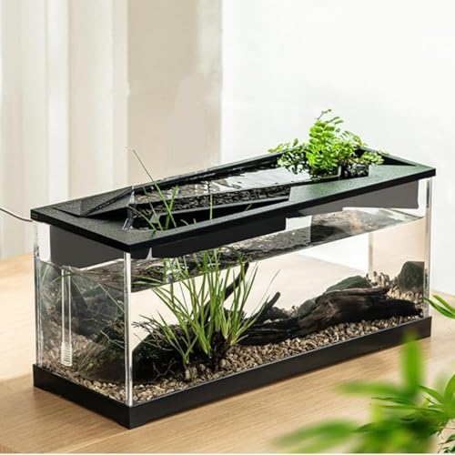Cachpib Petit aquarium rectangulaire avec pompe à eau, couvercle transparent, système de cycle écologique, en acrylique haute transparence, pour le salon, avec...