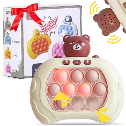 Dazmers Electronic Pop it Game - Puzzle Pop Fidget Game(Brown Bear) - Quick, Lighted Fidget Popper with Sounds - Stress-Reliever and On-The-Go Sensory Entertainment - 4.7Lx2.4Wx5.1H-Inch