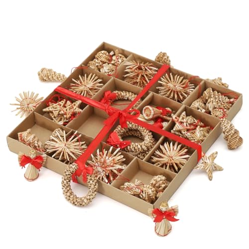 SALCAR 56-teiliges Strohsterne Set, Natürlicher Stroh Anhänger für...