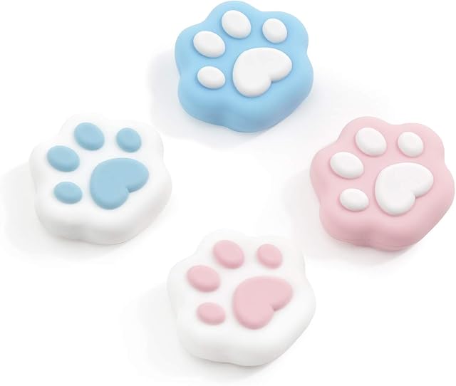 GeekShare Cat Paw Shape Thumb Grip Caps Soft Silicone Joystick Cover Compatible with Nintendo Switch /OLED/ Switch Lite,4PCS (Pink & Blue)