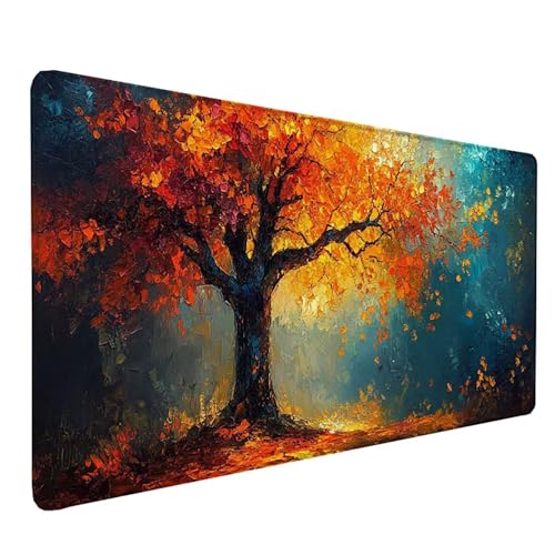 Tapis de souris XXL 150x80cm jaune automne et sous-main de bureau imperméable