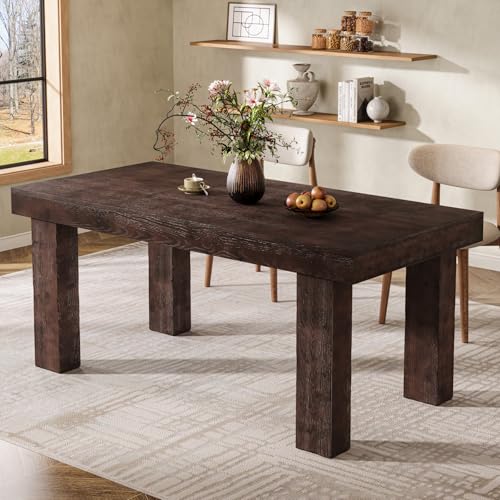 TRIBEWOOD Solid Wood Dining Table for 4-6, 63-Inch Farmhouse Kitchen Table with Heavy Duty Legs, Wooden Rectangular Dinner Tables for Kitchen & Dining Room, Walnut Brown - image 8