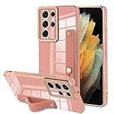 ZIYE Galaxy S21 Ultra 5G Luxury Electroplated Case with Strap Love Heart Plating Gold Bumper Cover f