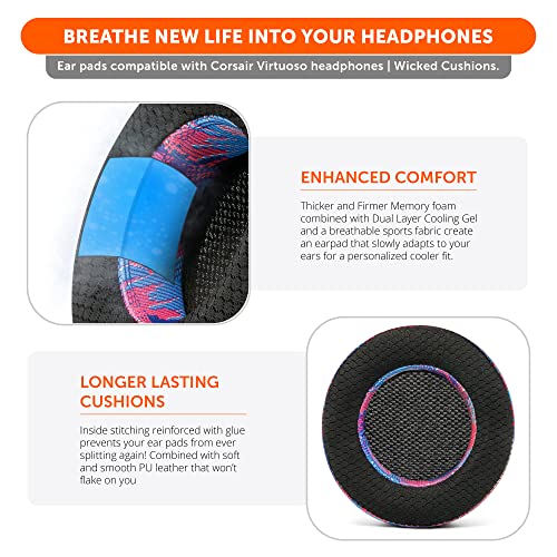 Image of WC Freeze Virtuoso - Hybrid Fabric Cooling Gel Replacement Earpads for Corsair Virtuoso Gaming Headset, Made by Wicked Cushions, Improved Durability, Thickness and Sound Isolation | (Speed Racer)