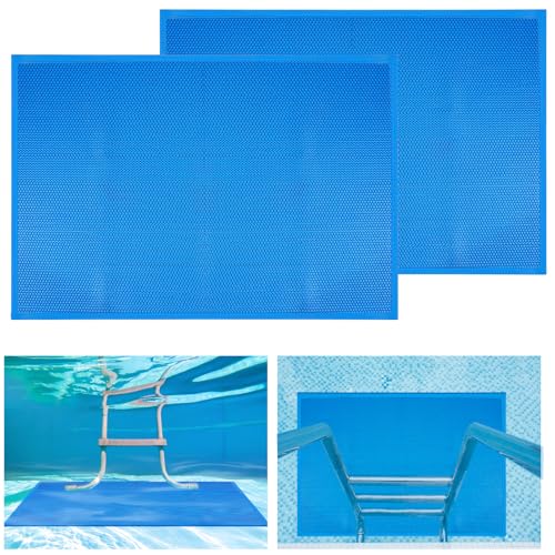 2 Pcs 36 * 24inch Pool Ladder Step Mat,Large Non-Slip Pad for Pools Protective,Outdoor Floor Mats, Restaurant Commercial Kitchen Entrance,0.2in Thickened Mats for Pool Slides Ladder Pool Stairs (blue)