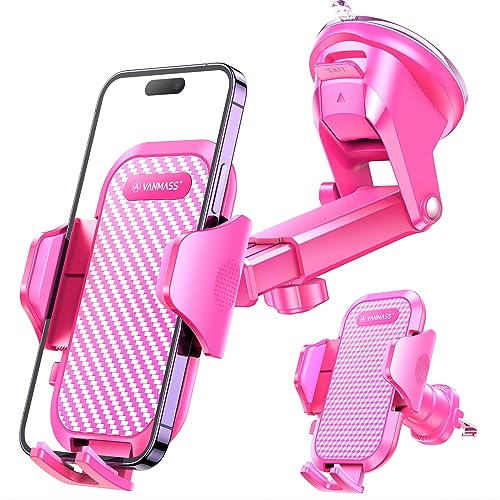 VANMASS VANMASS 2023 Ultimate Car Phone Holder [BEST Suction & Clip] Rotatable Universal Mobile Phone Mount Automobile Cradle for Dashboard Windscreen Vent Van iPhone 15 Pro Max 14 13 12 11 Samsung, All Pink