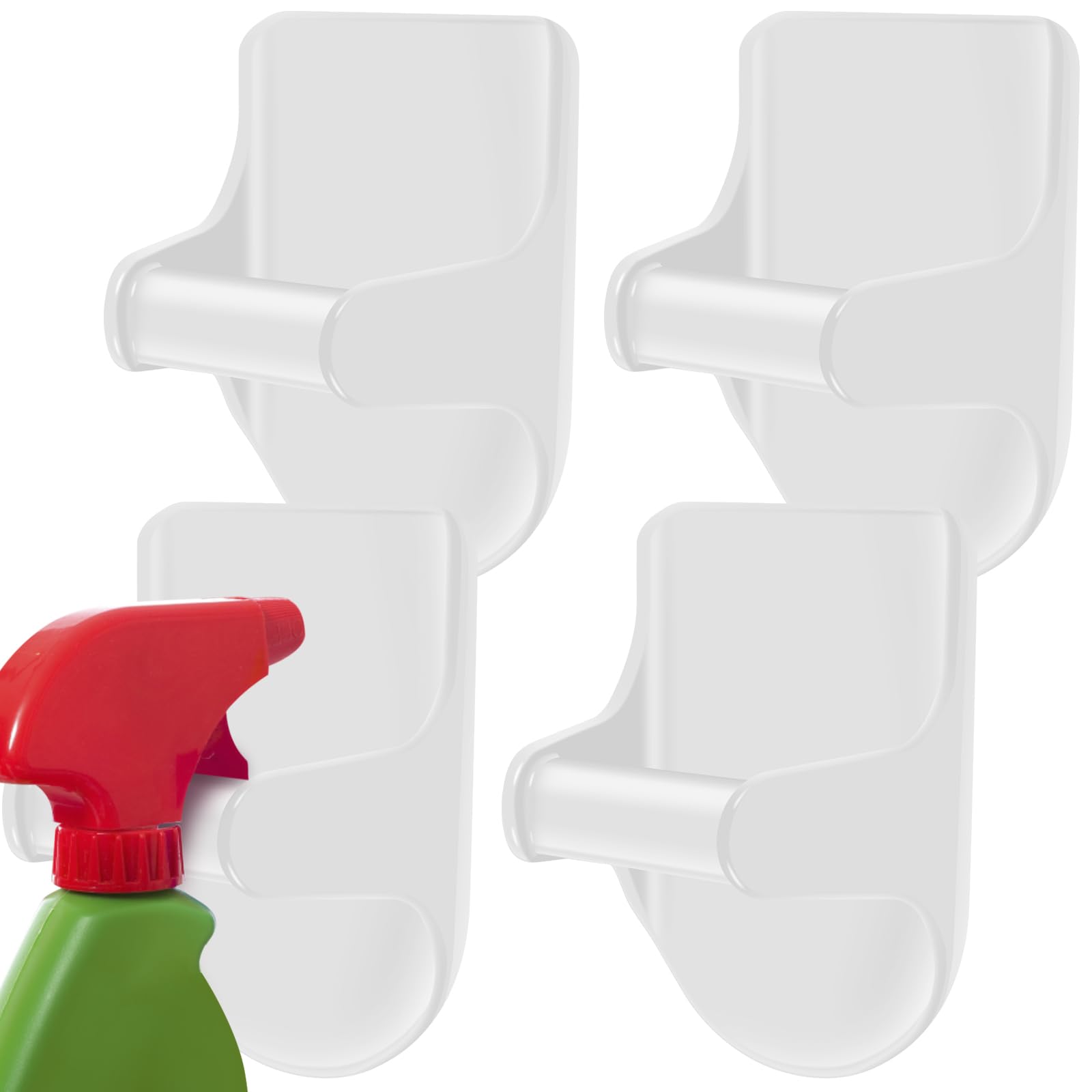 Jetclutch 4Pcs Spray Bottle Hooks for Cabinet, Wall Mounted Spray Bottle Hanger Self Adhesive Spray Bottle Holder Multipurpose Spray Bottle Organizer for Bathroom Storage Rack Cabinet Kitchen