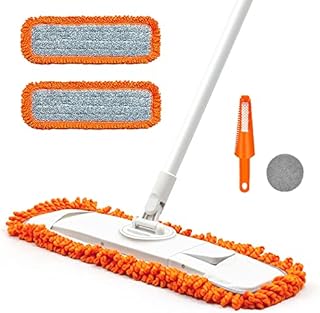 Dust Mop for Floor Cleaning with 2 Washable Microfiber Pads - JEHONN Dry Wet Flat Mop with Scouring Pad for Hardwood, Laminate, Tile, Marble