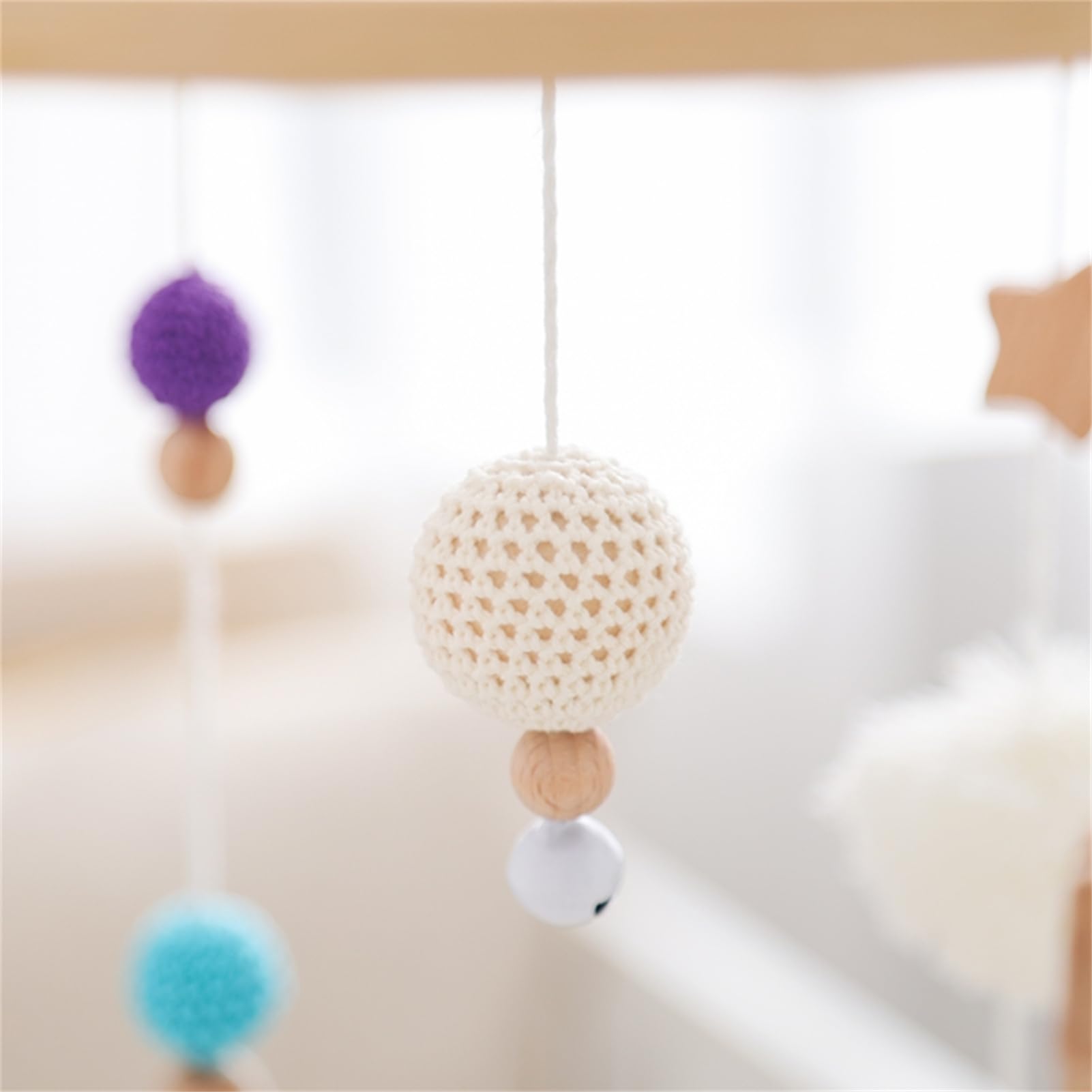 Herfair Mobiles Baby, Regenbogen Babybett Hölz Windspiele mit Bäll, Baby Mobile, Anhänger Babyzimmer Deko, Neugeborene Geschenk für Jungen Mädchen (Orange)